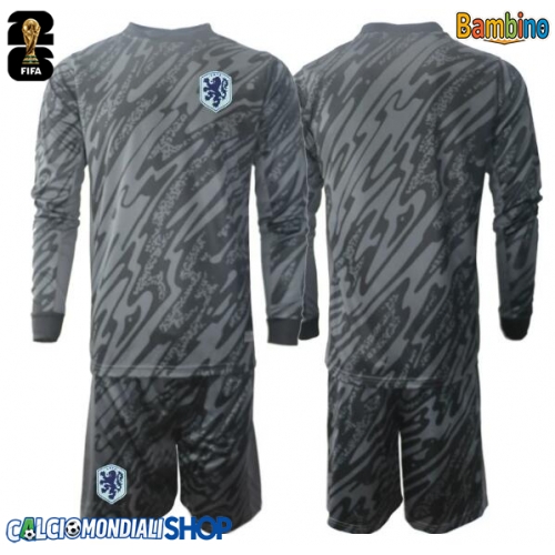 Maglie da calcio Paesi Bassi Portiere Prima Maglia Bambino Mondiali 2026  Manica Lunga + Pantaloni corti)